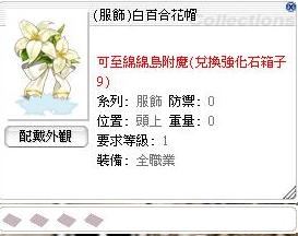 Ro 仙境傳說online道具 白百合花帽 8591寶物交易網